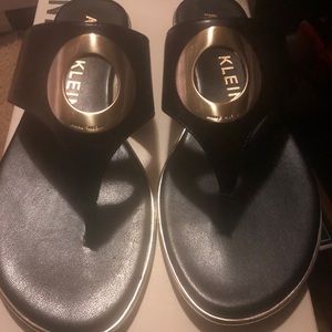 Anne Klein Black Leather Sandals